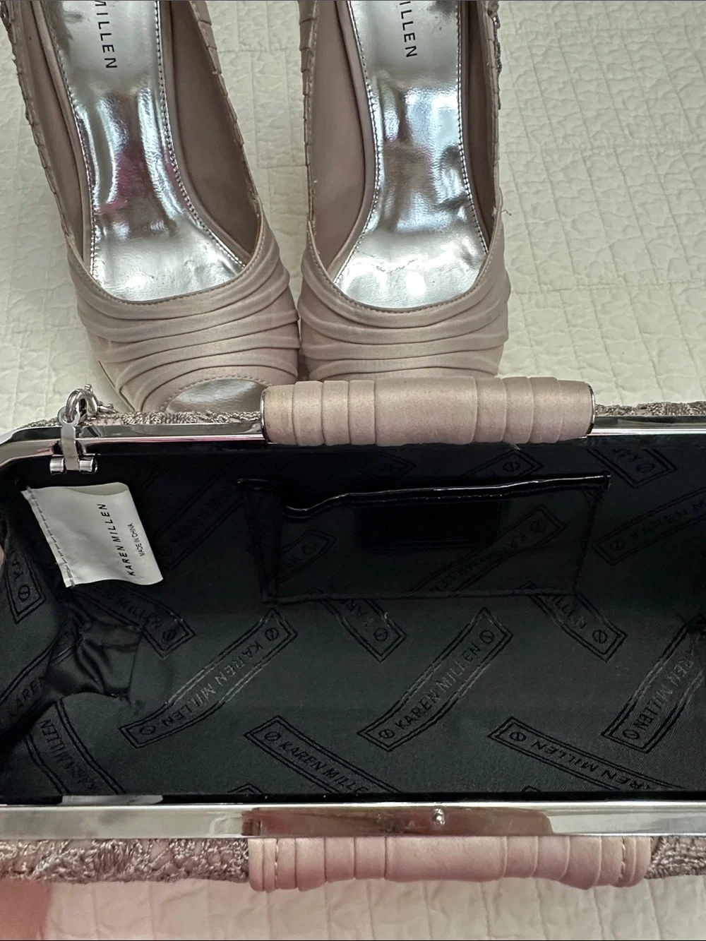 Karen Millen EU 39 US 8.5 Lace Heels & Matching Clutch Set Mauve Wedding Formal